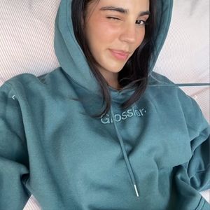 Glossier embroidered sage hoodie